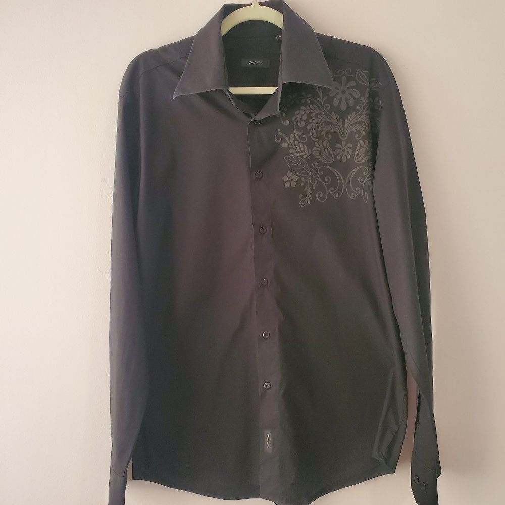 AVVA Men's Black Graphic Button Up Shirt XXL  Country Western Cowboy Goth Biker